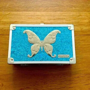 Sparkly blue and silver butterfly mini trunk